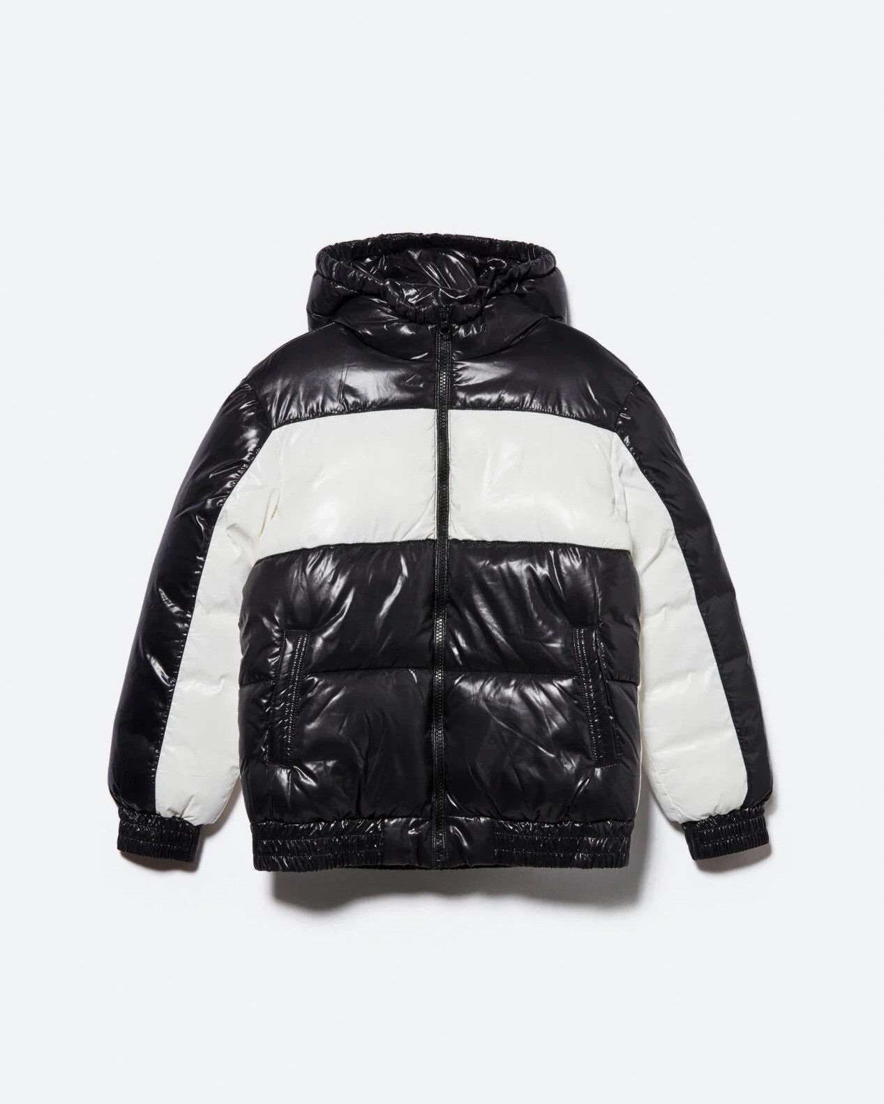 Black Padded Jacket With Sisley Print Sisley