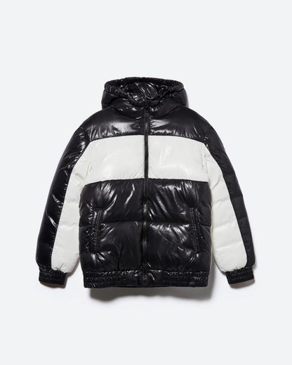 Black Padded Jacket With Sisley Print Sisley
