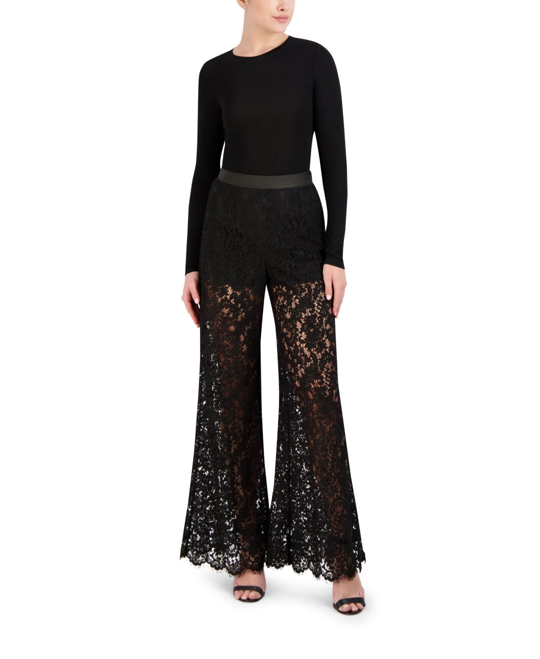 Black Wide Leg Lace Dress Pants