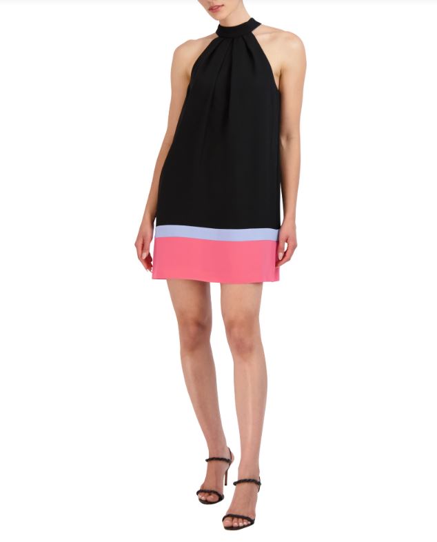Black Halter Neck Mini Dress With Color-Block Design