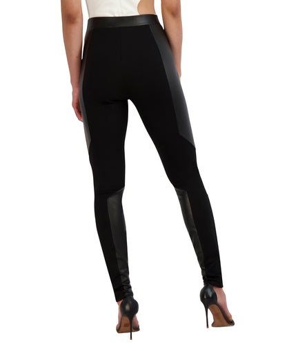 Black Leggings With Faux Leather Patch Work