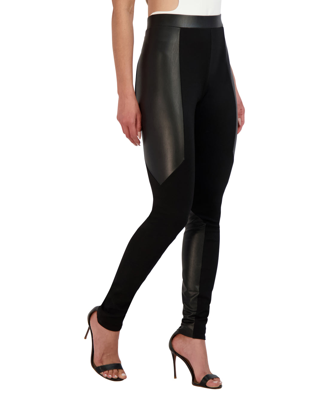 Black Leggings With Faux Leather Patch Work