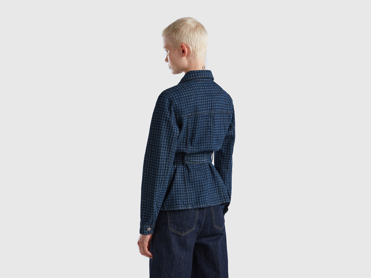 Houndstooth Denim Jacket With Belt_2YO7DN02X_905_02