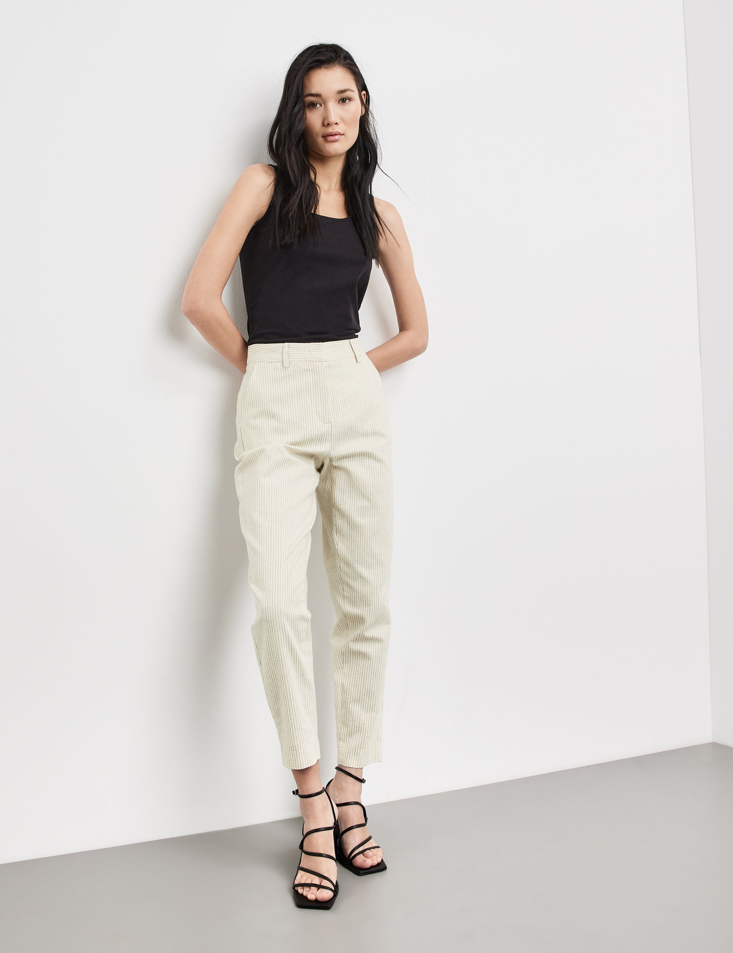 3/4-Length Trousers With Stripes, Slim Fit