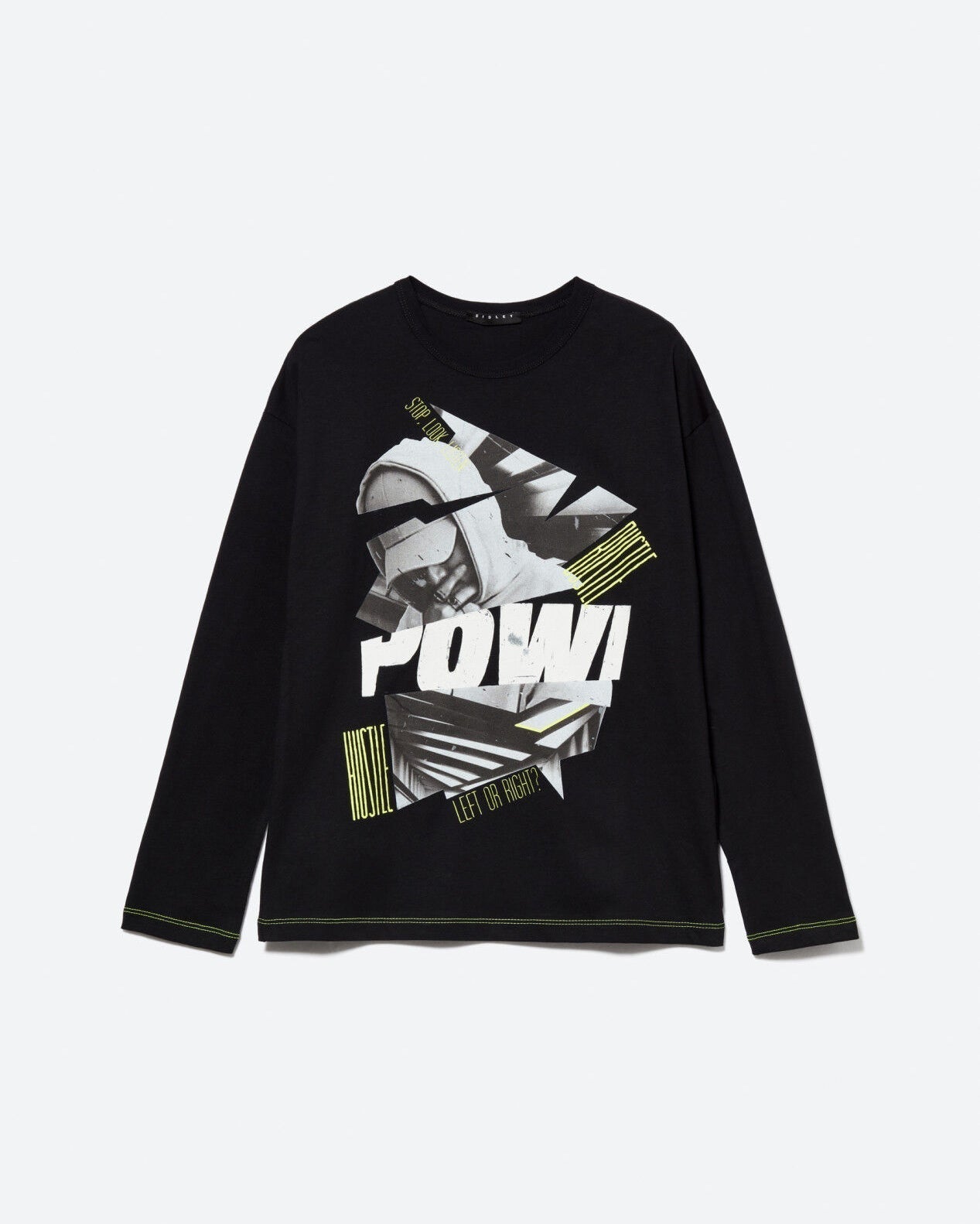 Black T-Shirt With Maxi Print Sisley
