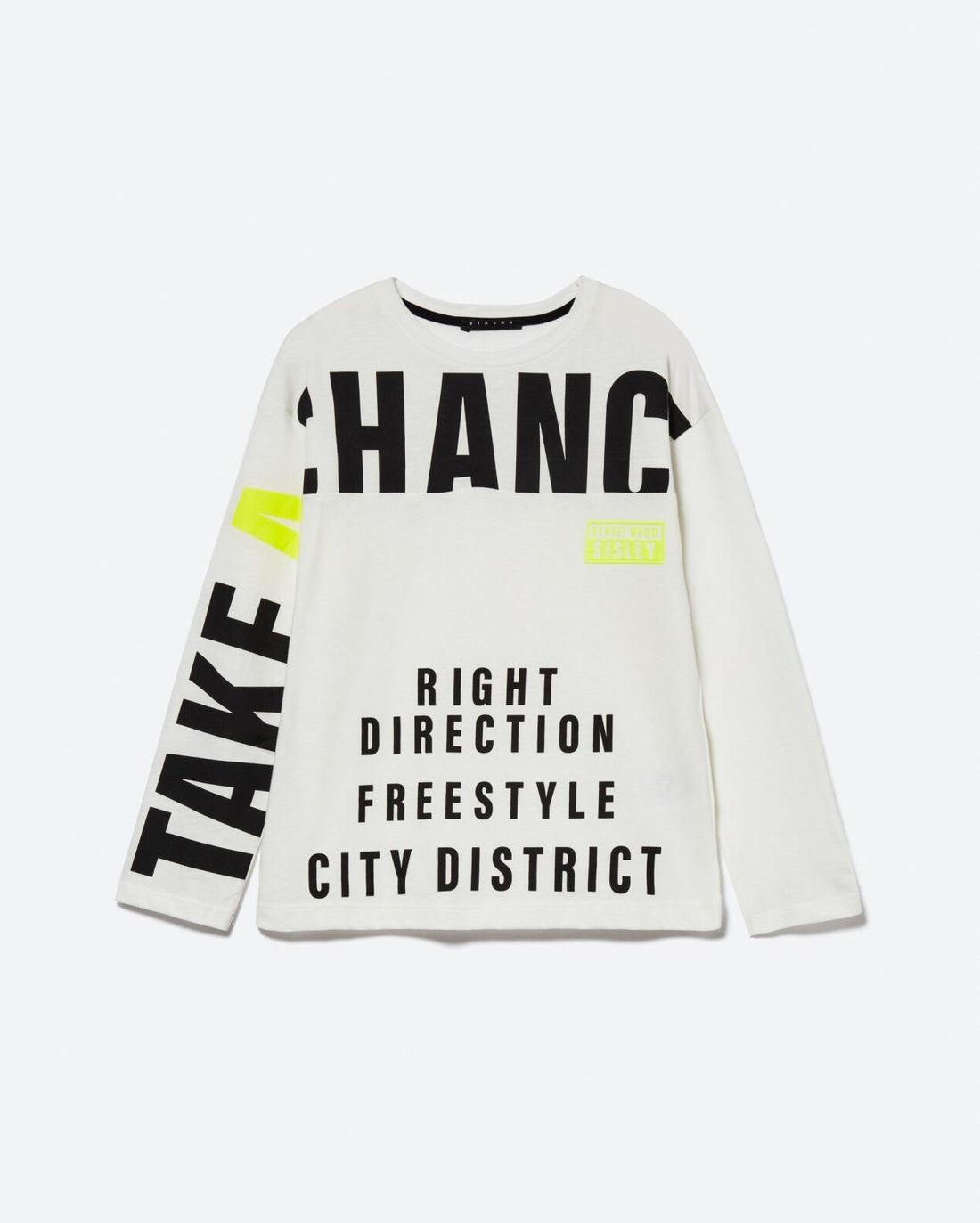White T-Shirt With Neon Details Sisley