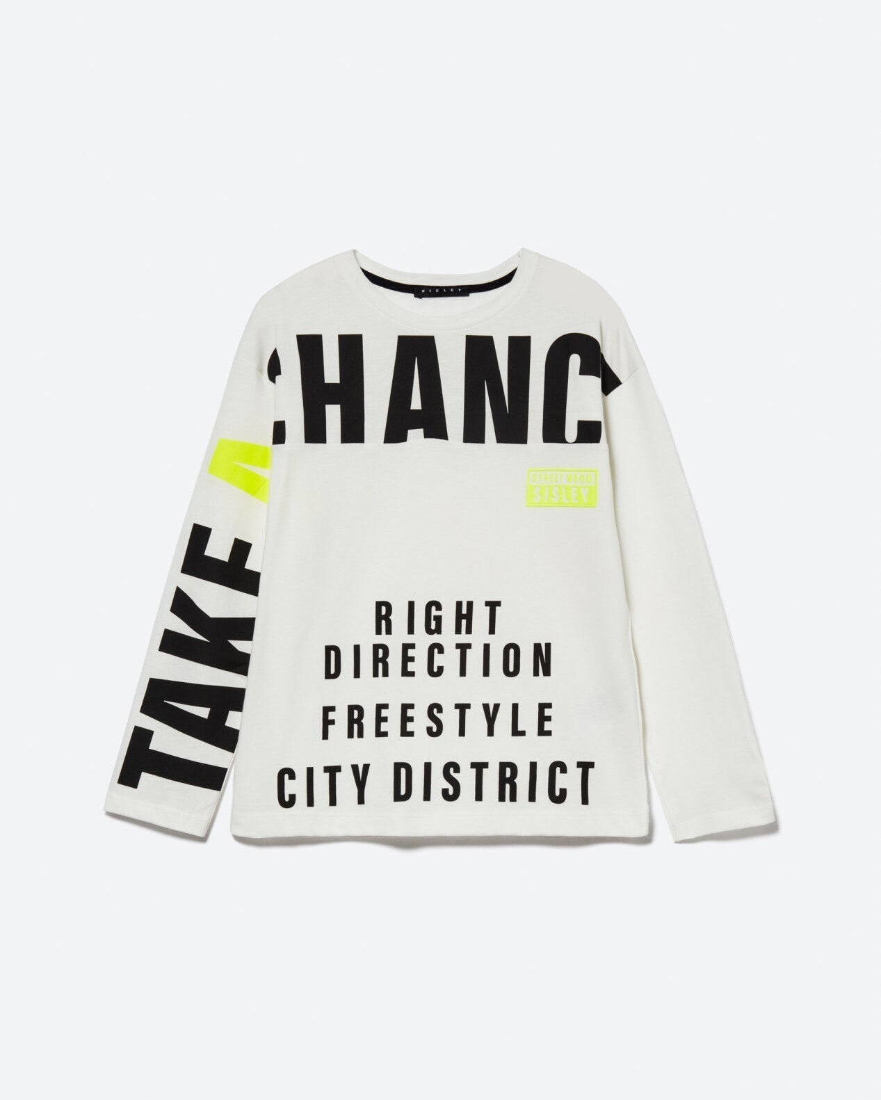 White T-Shirt With Neon Details Sisley