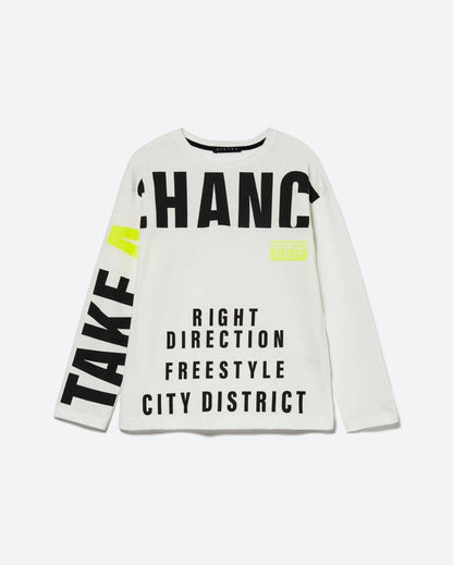 White T-Shirt With Neon Details Sisley