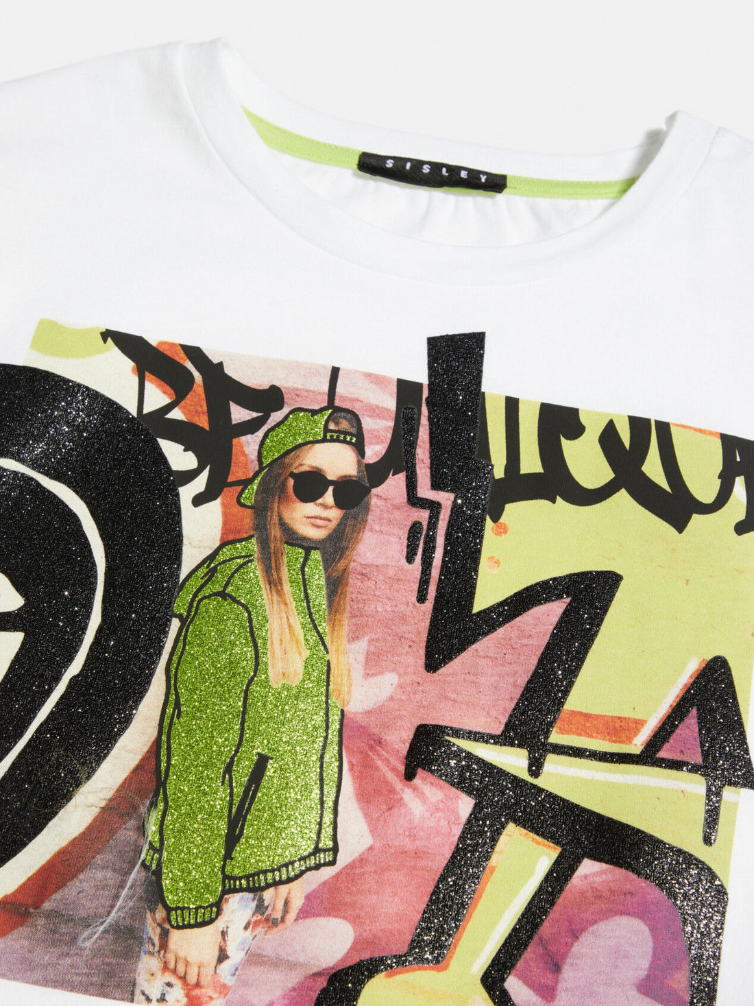 Boxy T-Shirt With Print And Glitter
