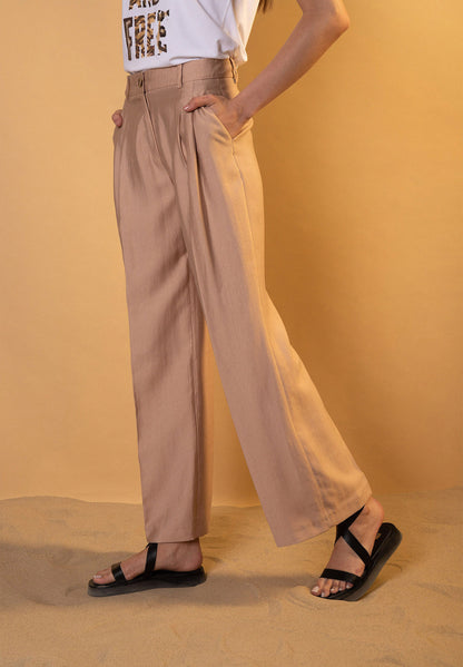 Beige Wide Pleated Dress Trousers_02