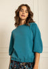 Blue 3/4 Sleeve Sweatshirt With Elastic Hem_01