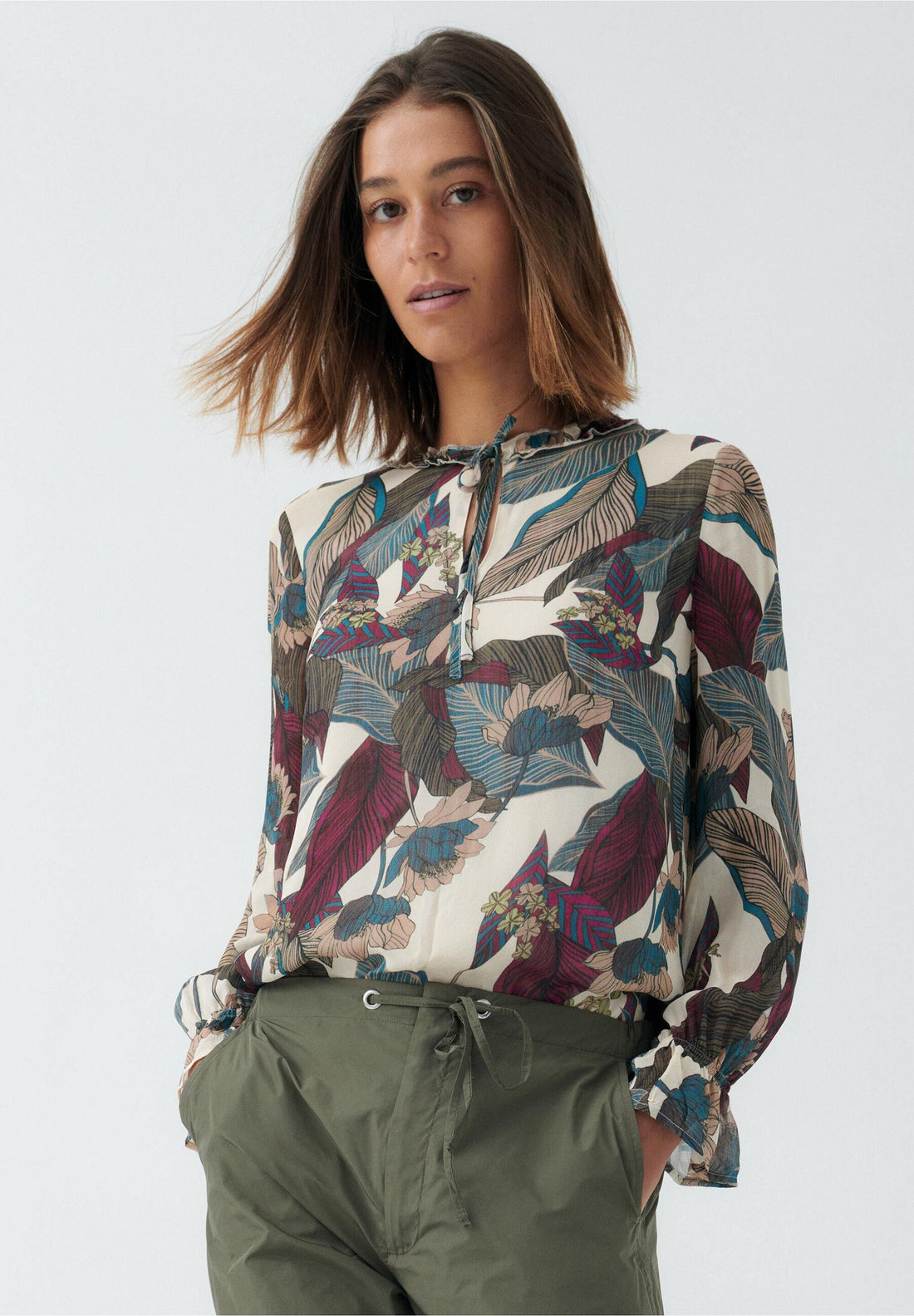 Multi-Color High-Neck Printed Long Sleeve Blouse_01