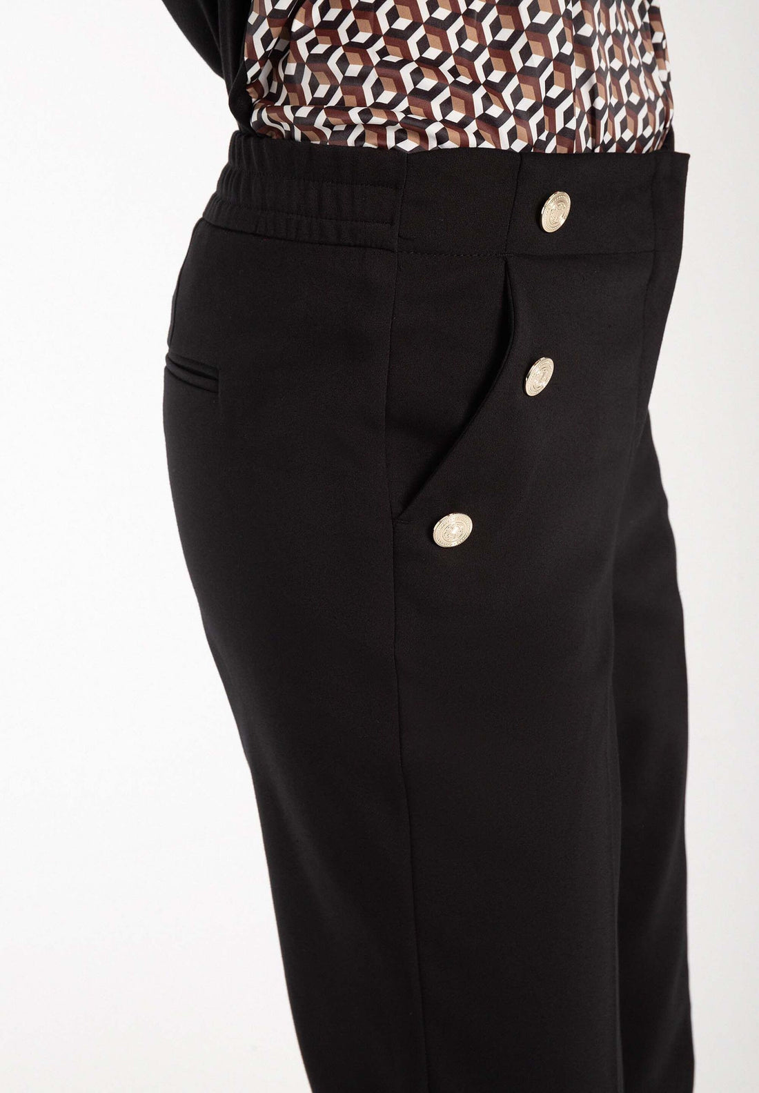Black Slim Fit Dress Trousers With Decorative Buttons_31084055_0790_02