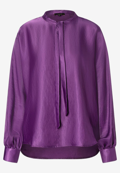 Dark Lilac Satin Blouse With Bow_31122056_0874_04