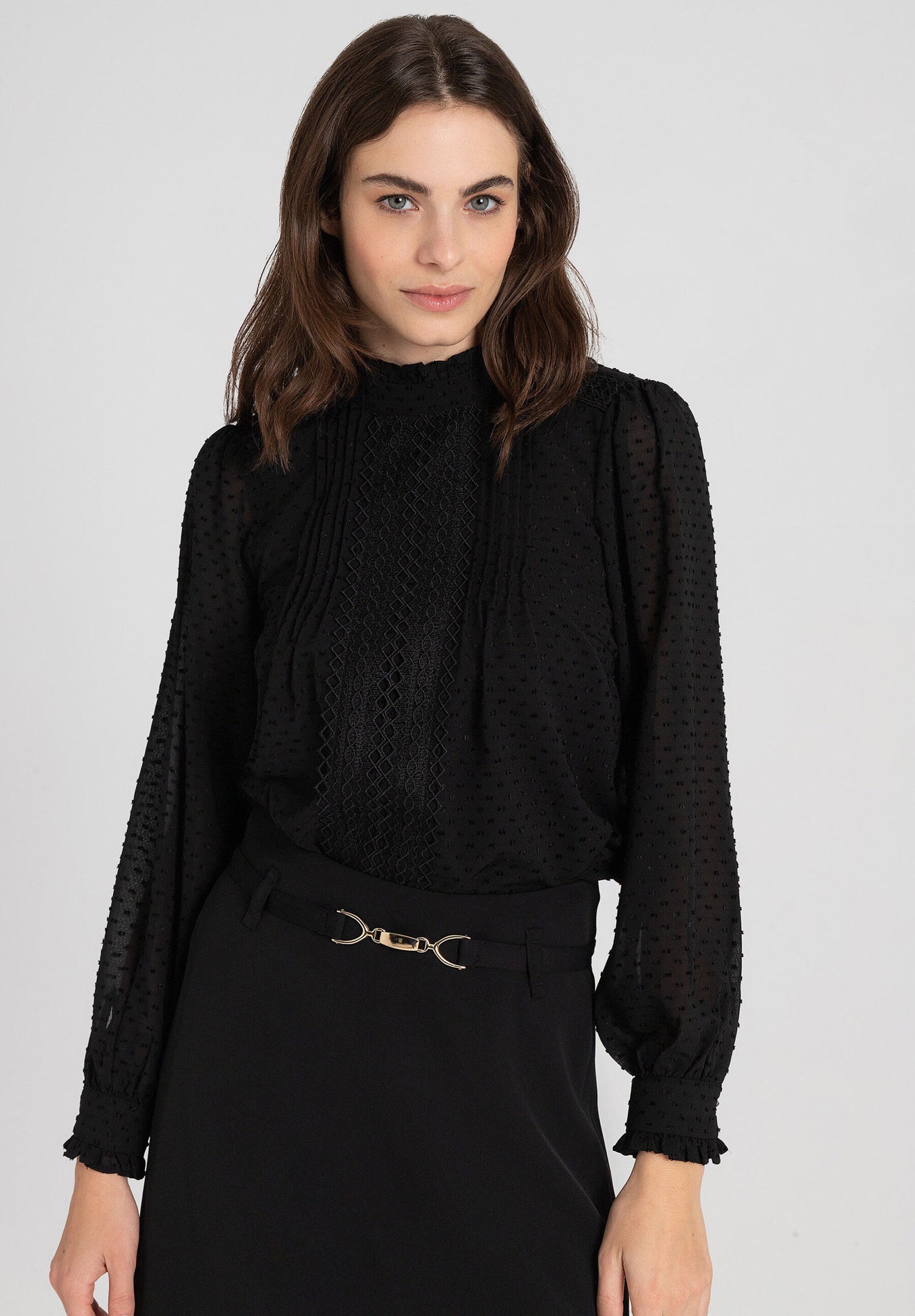 Black Chiffon Blouse With Lace Details_31122085_0790_01