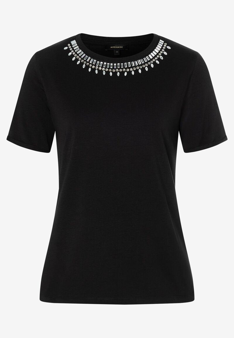 Black T-Shirt With Embellished Neckline_31650082_0790_01