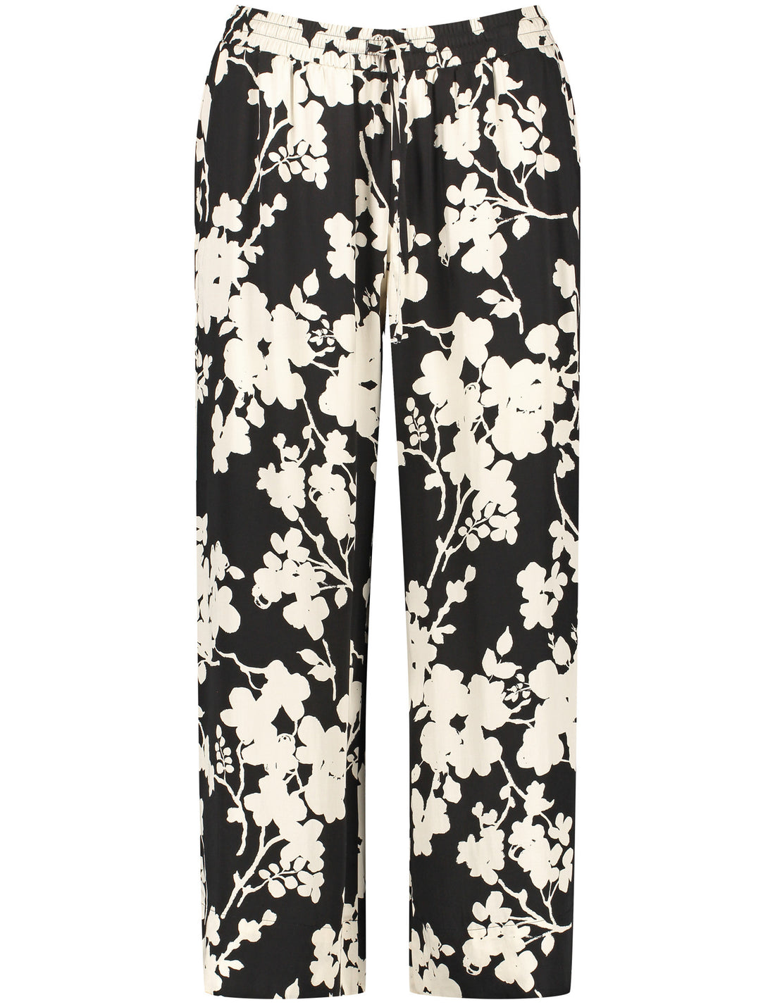 Wide 3/4-Length Palazzo Trousers With A Floral Pattern