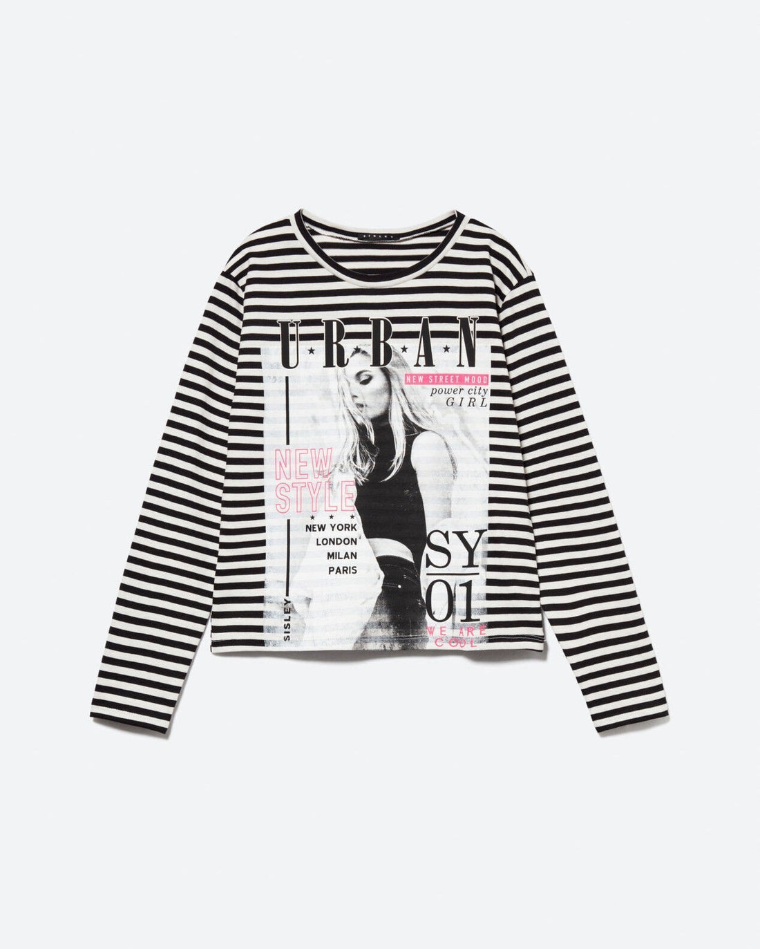 Black Striped T-Shirt With Print Sisley