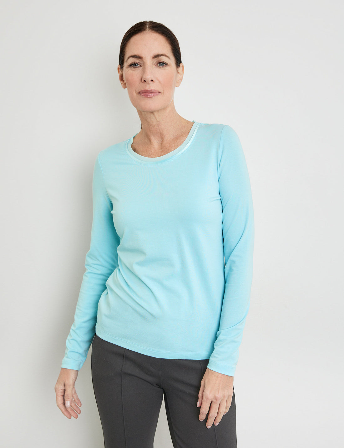Long Sleeve Top With A Sheer Neckline Trim_370294-35060_80938_01