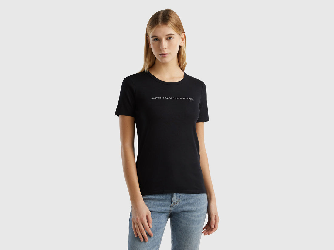 T-Shirt In 100% Cotton With Glitter Print Logo_3GA2E16A2_100_01