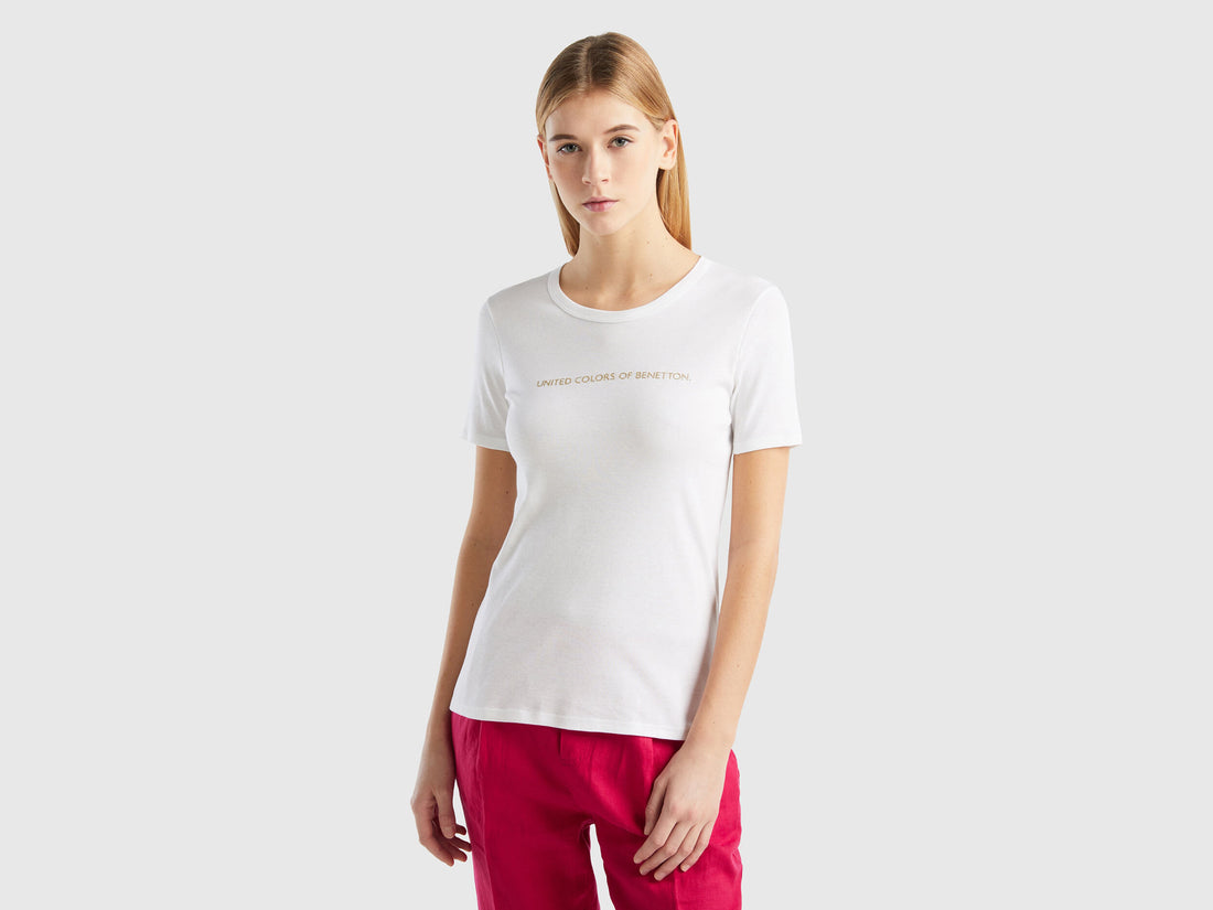 T-Shirt In 100% Cotton With Glitter Print Logo_3GA2E16A2_101_01
