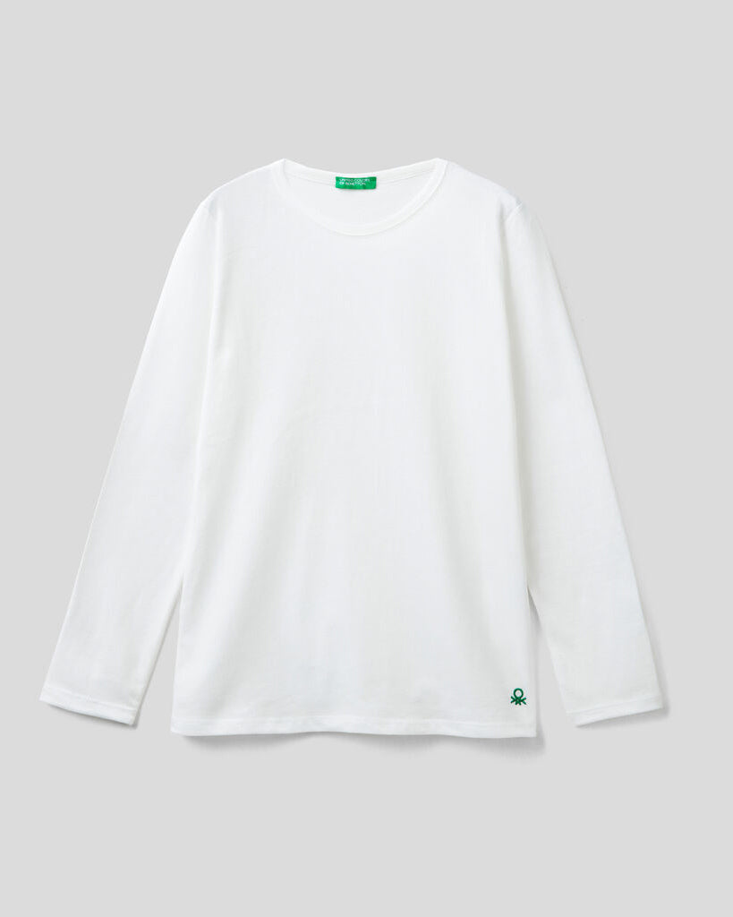 White 100% Organic Cotton Crew Neck T-Long