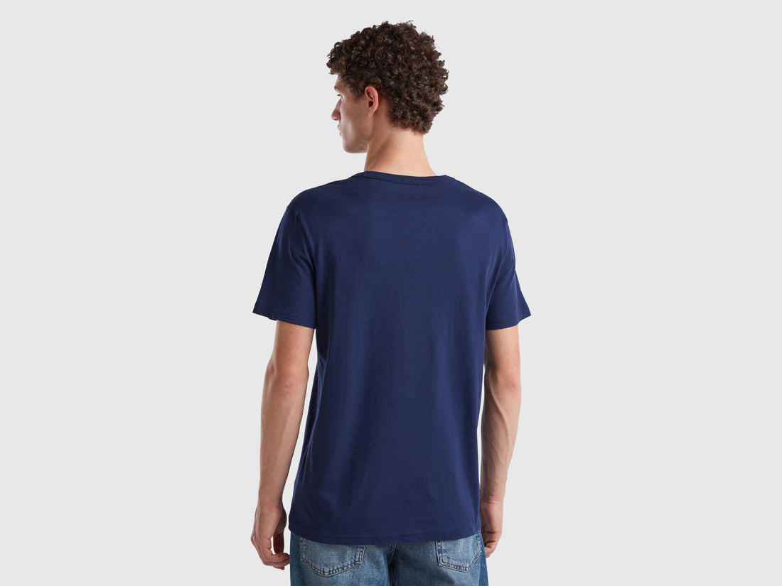Dark Blue T-Shirt In Organic Cotton With Multicolored Logo_3I1XU100A_934_02