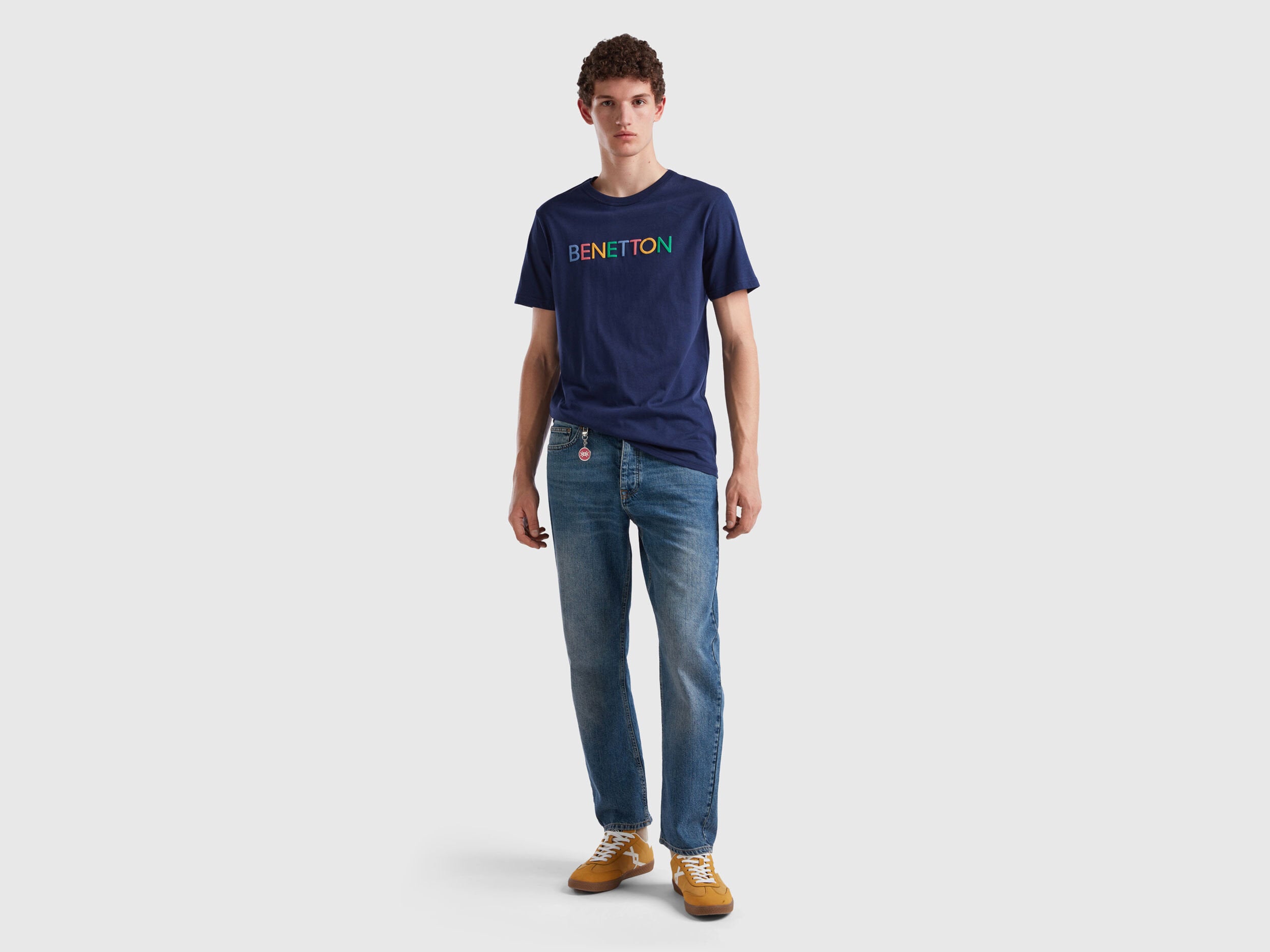 Dark Blue T-Shirt In Organic Cotton With Multicolored Logo_3I1XU100A_934_03