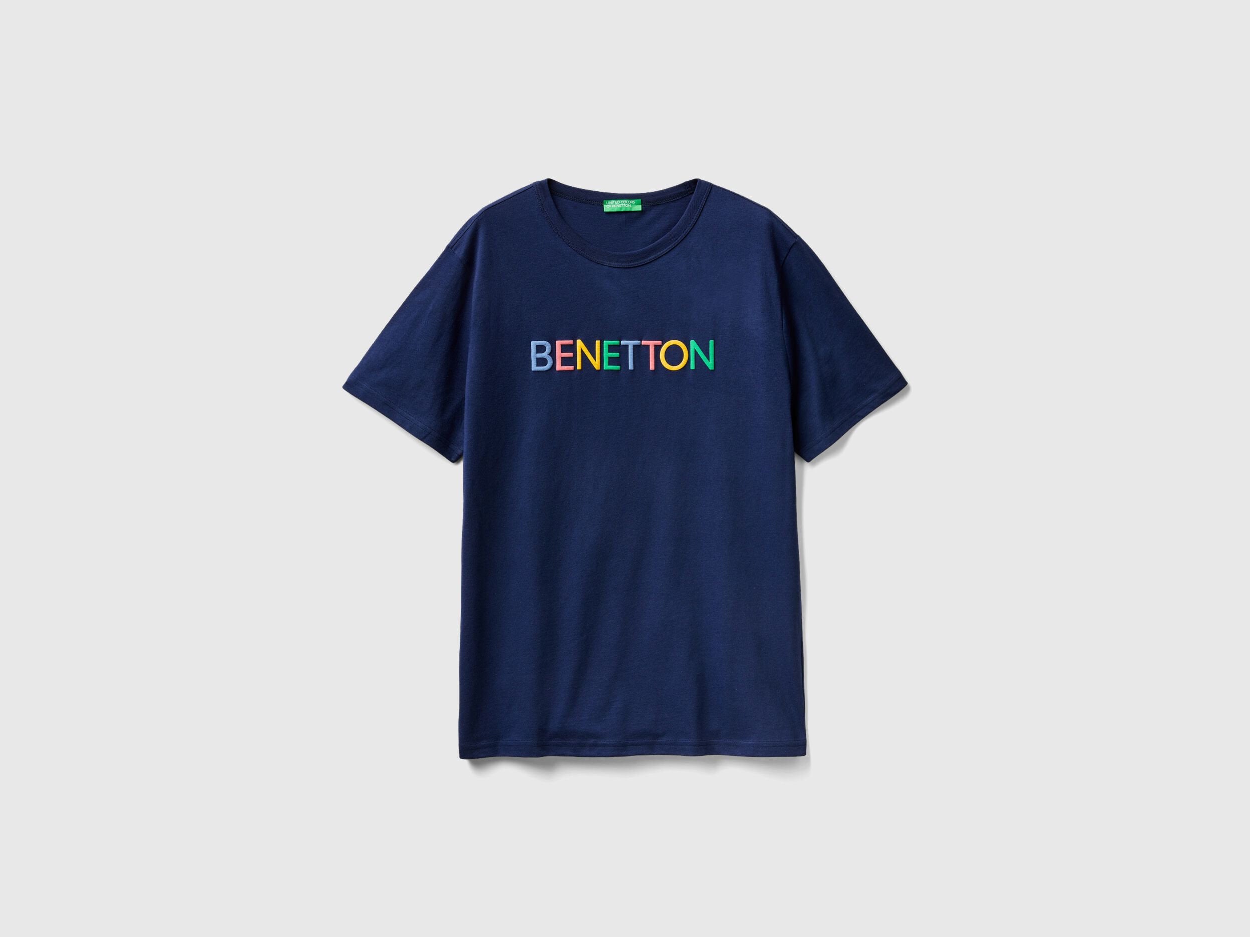 Dark Blue T-Shirt In Organic Cotton With Multicolored Logo_3I1XU100A_934_04
