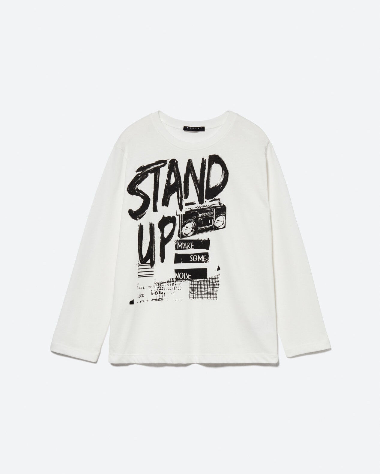 White T-Shirt With Print Sisley