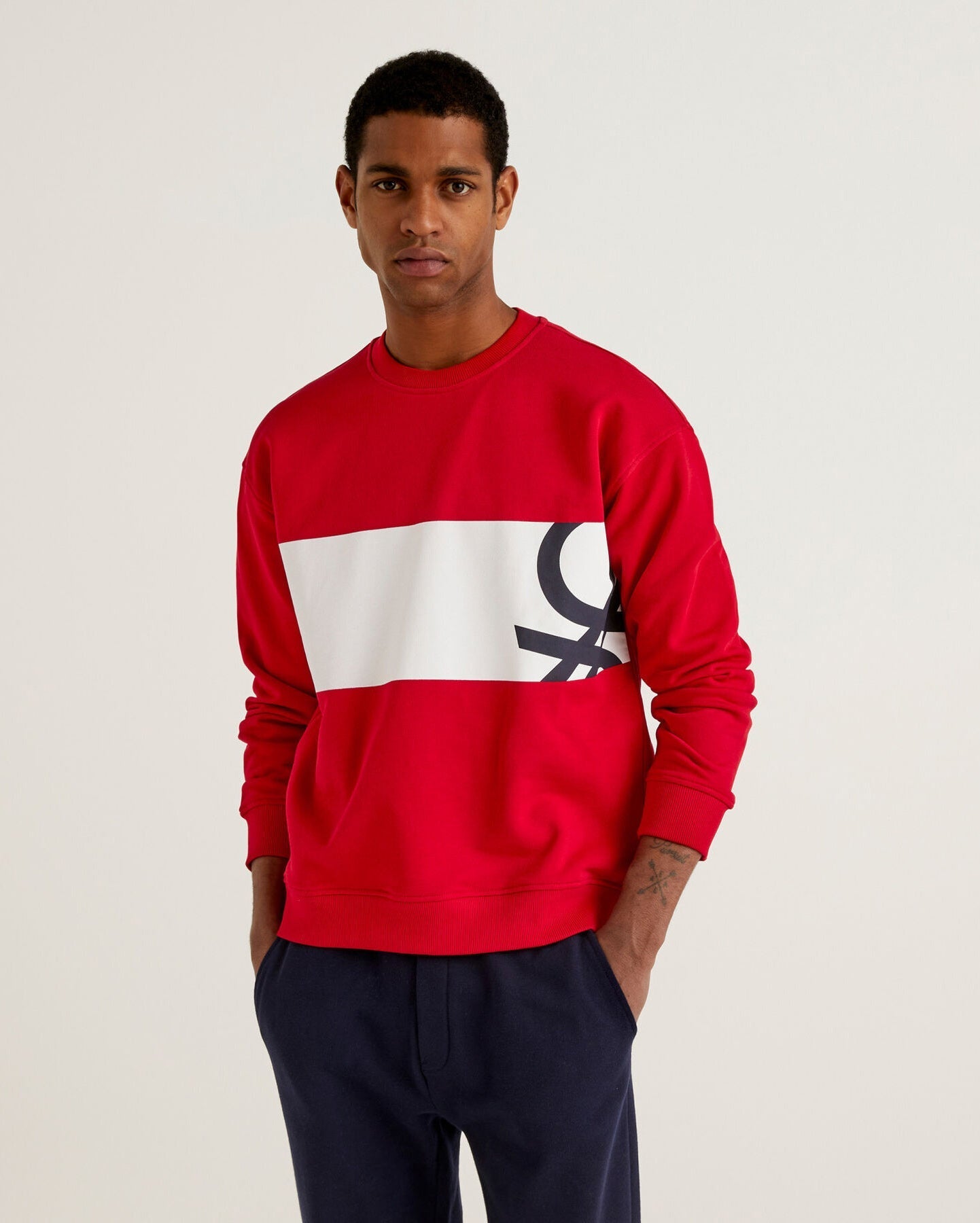 Red Crew Neck Sweatshirt With Logo Print