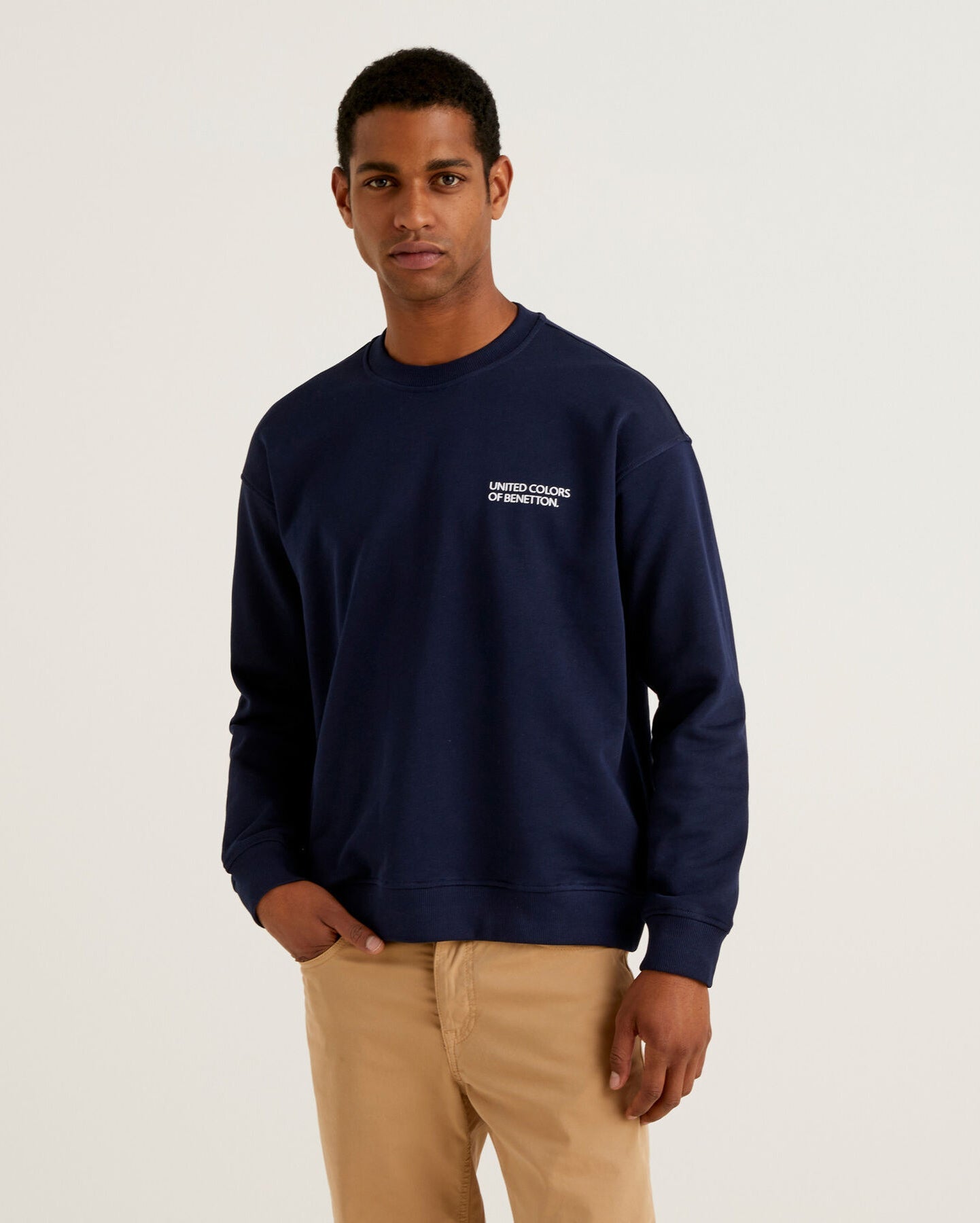 Dark Blue Crew Neck Sweatshirt With Logo Print