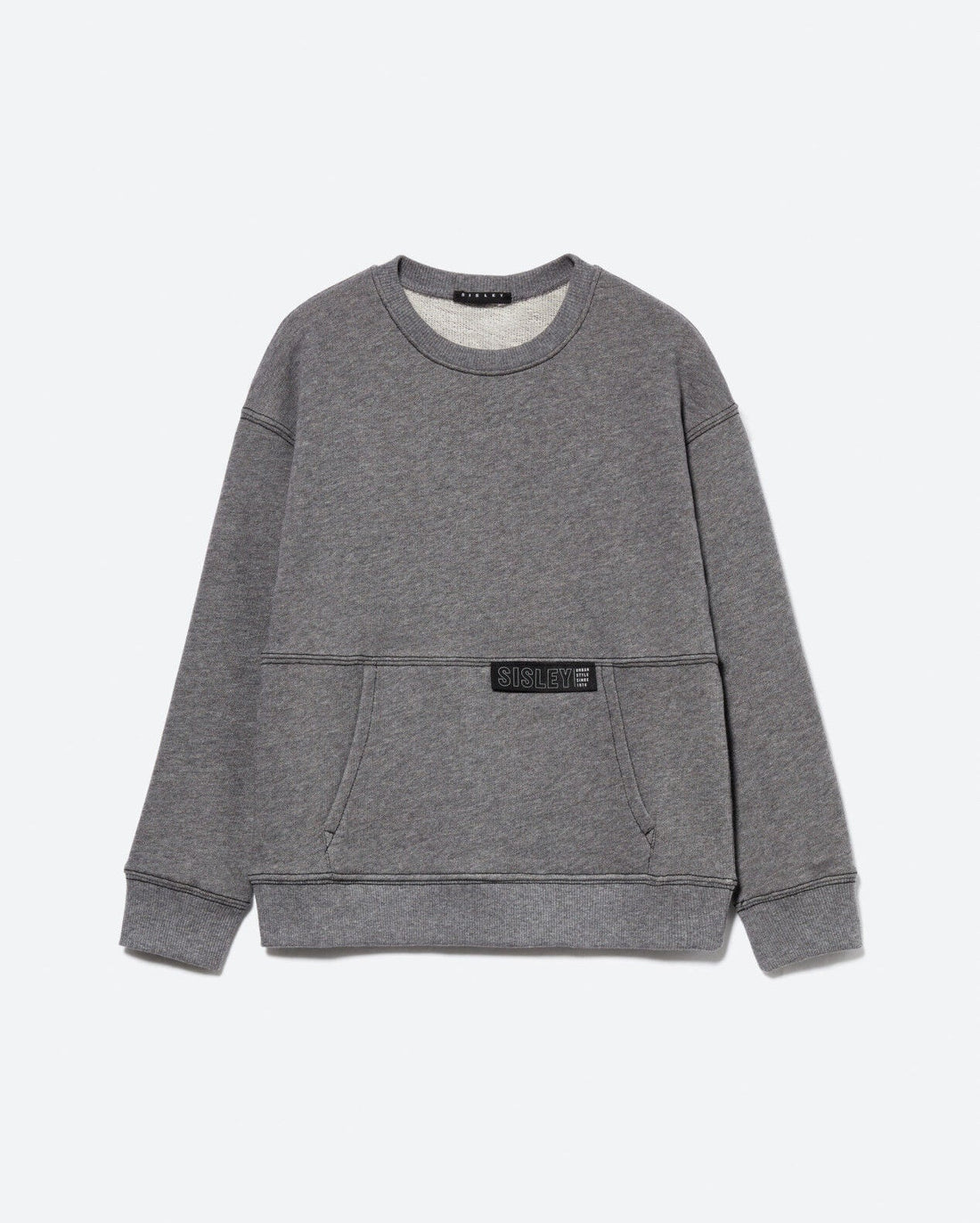 Dark Grey Pullover Hoodie With Logo Label Sisley