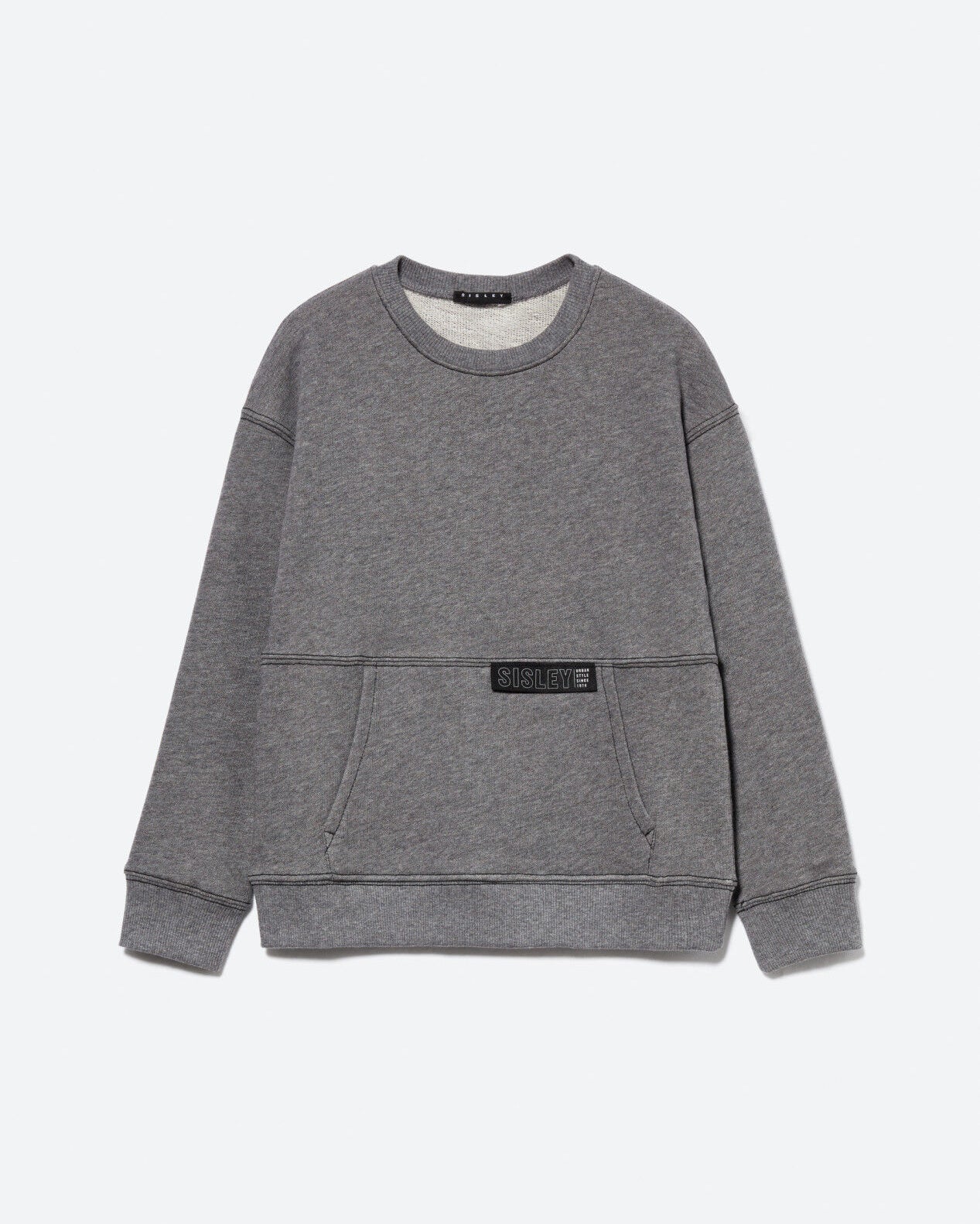 Dark Grey Pullover Hoodie With Logo Label Sisley