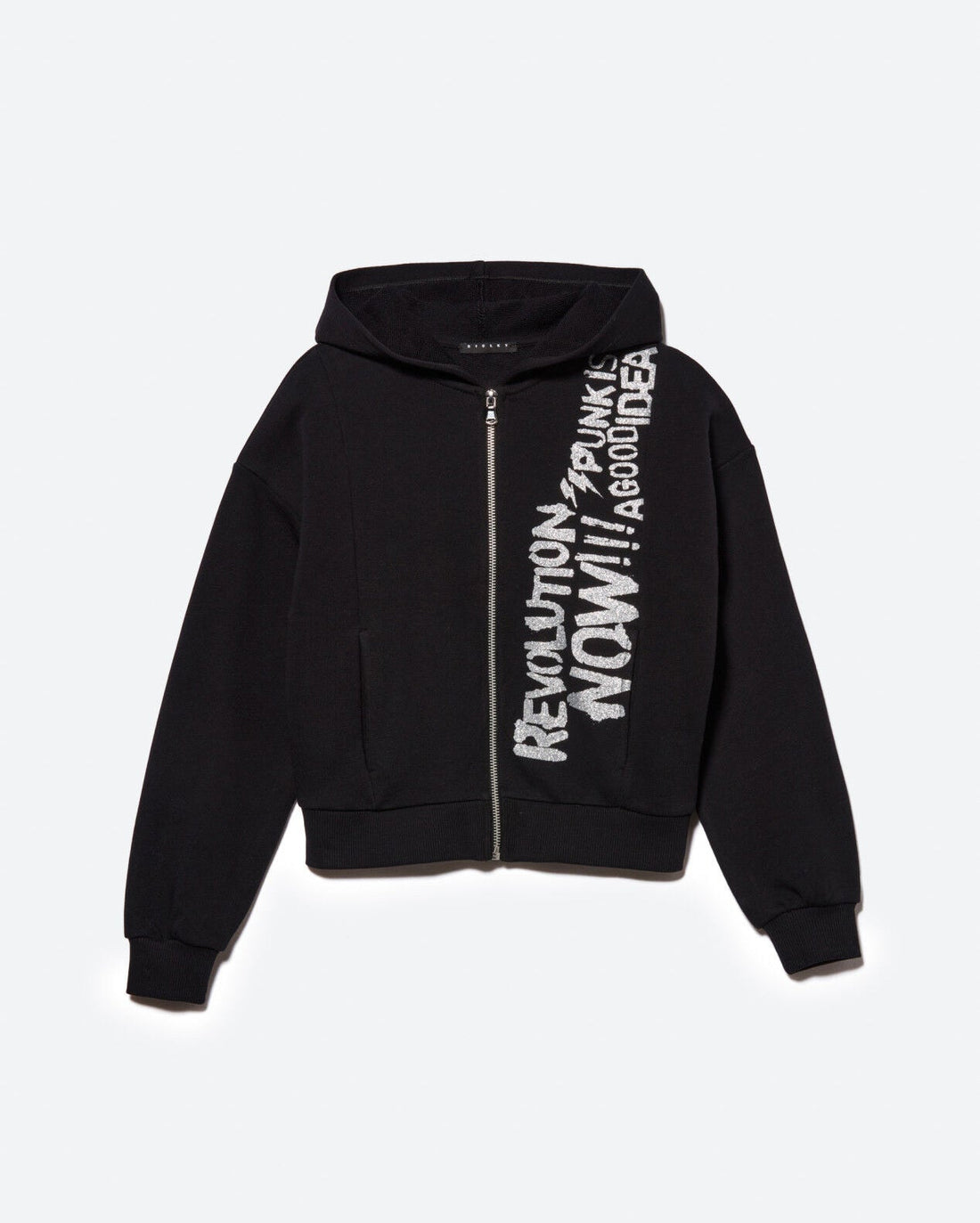 Black Hoodie With Glittery Print Sisley