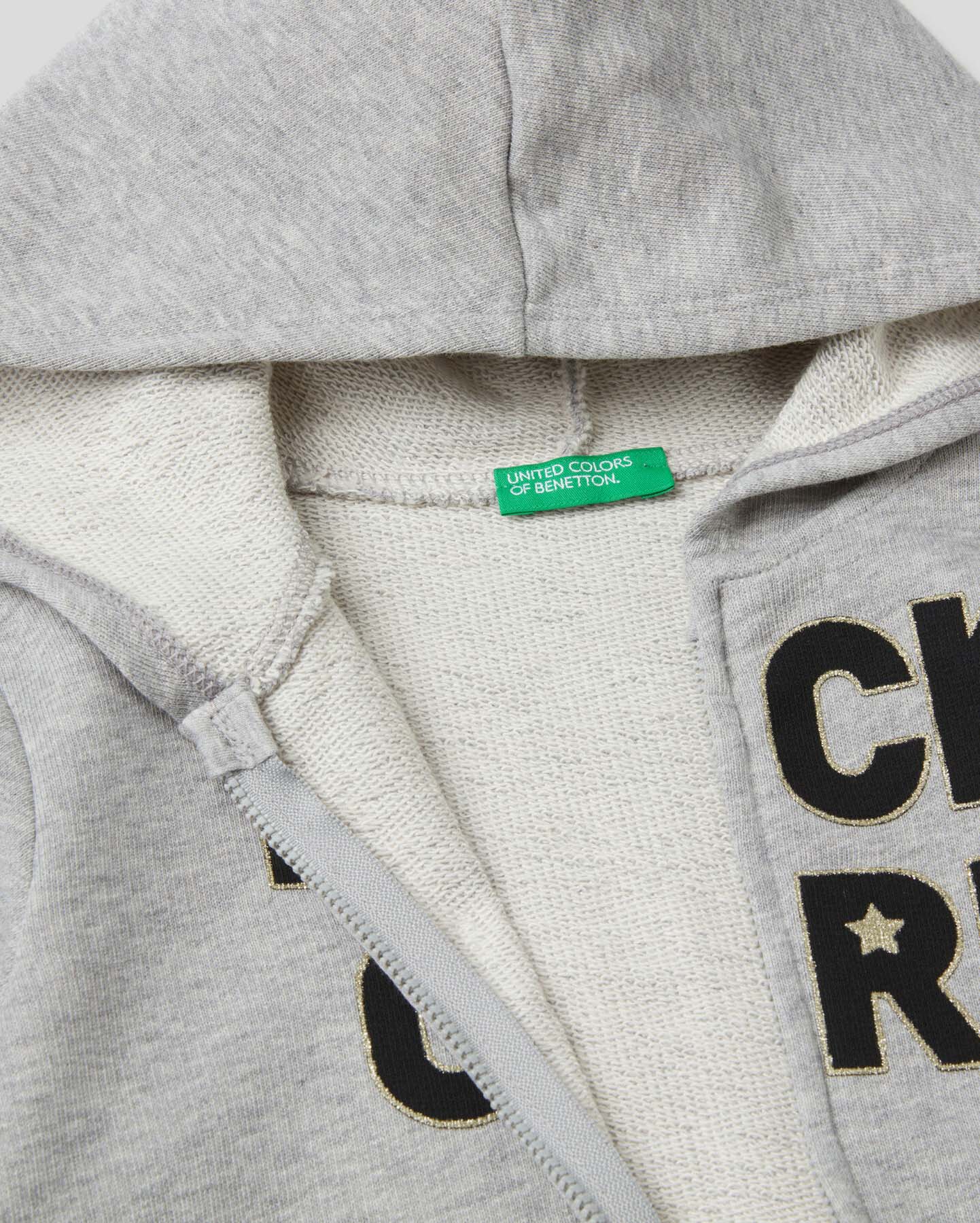 Light Grey Sweatshirt With Hood In Organic Cotton Benetton