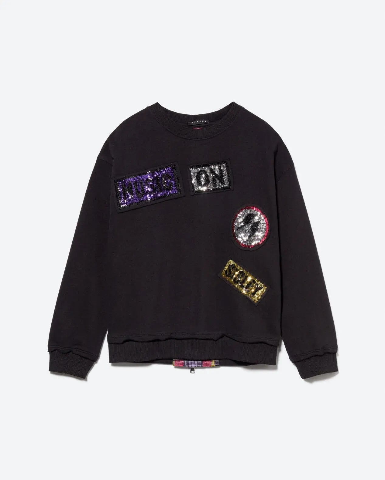 Black Hoodie With Sequins And Check Insert - BEVAVA