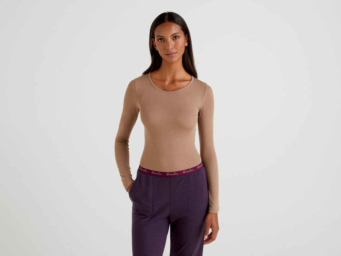 Long Sleeve Thin Ribbed Bodysuit - BEVAVA