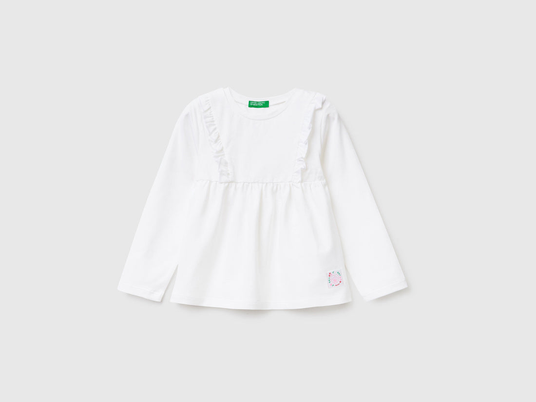 T-Shirt In Stretch Cotton With Ruffles