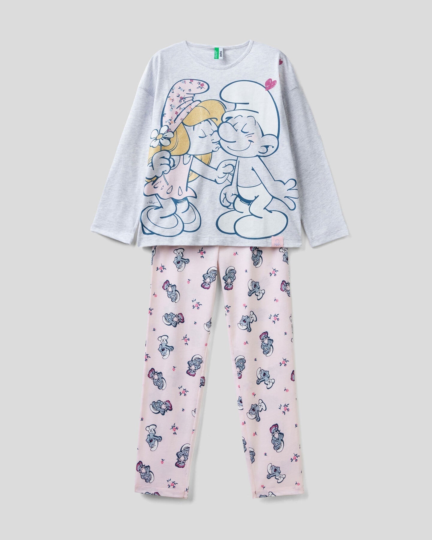 Light Grey Smurfs Pyjamas In Cotton And Viscose Benetton