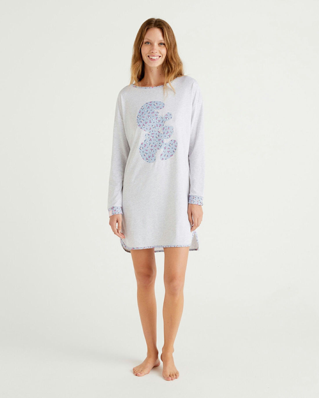 Light Grey Nightshirt With Smurfs Print Benetton