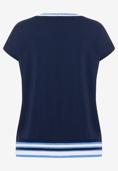 Navy T-Shirt With Knitted Cuffs_41020058_0379_05