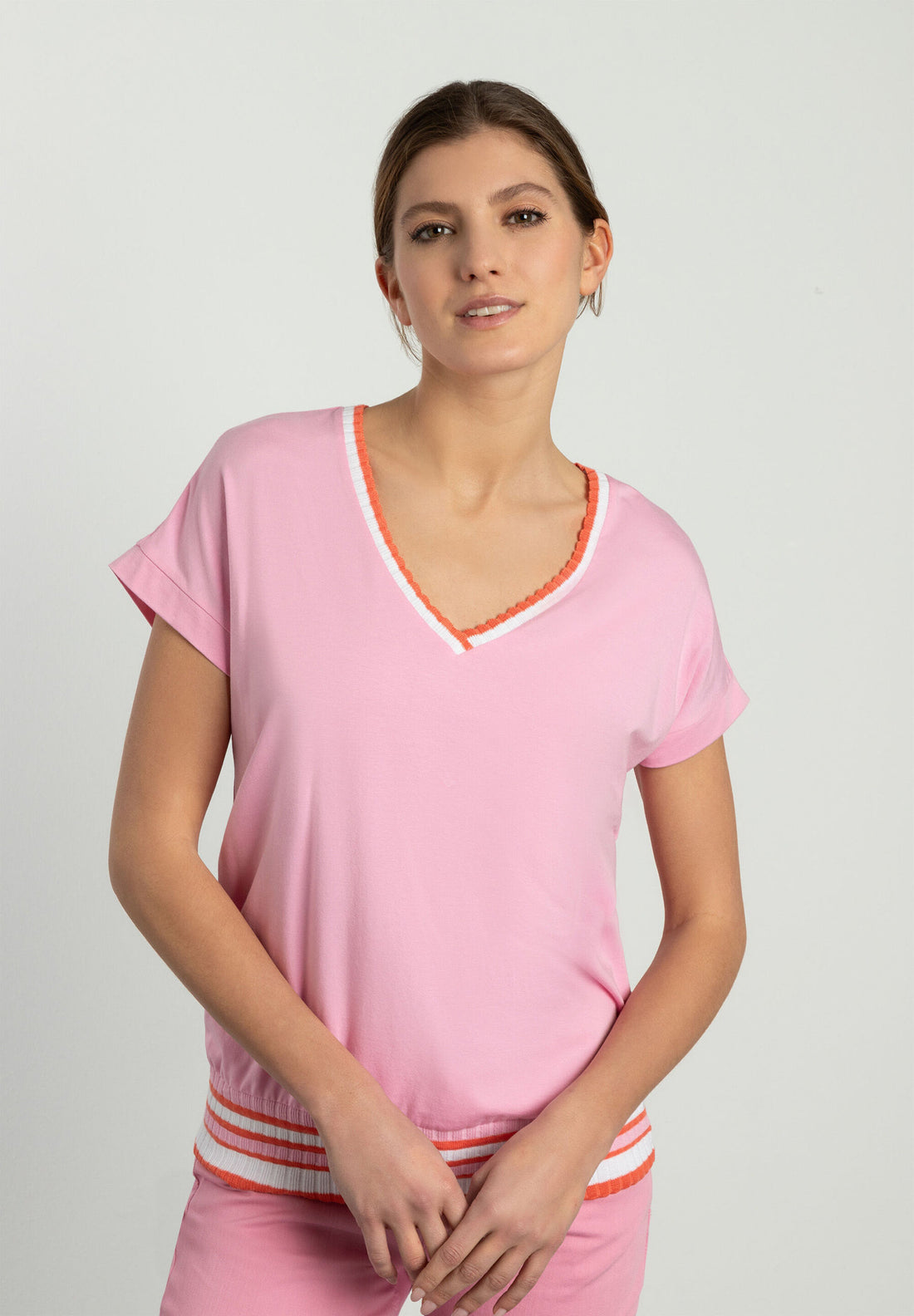 Pink T-Shirt With Knitted Cuffs_41020058_0827_01