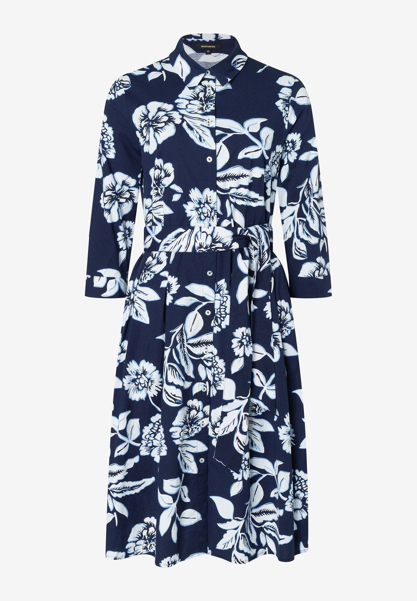 Navy &amp; White Flower Print Shirt Dress_41023052_3379_02