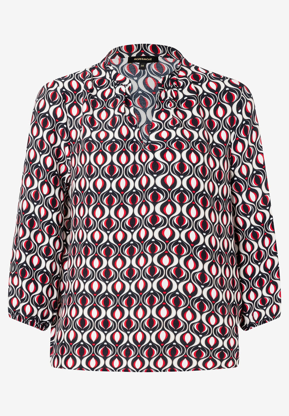 Navy &amp; Red Graphic Print Viscose Blouse_41822433_5537_02