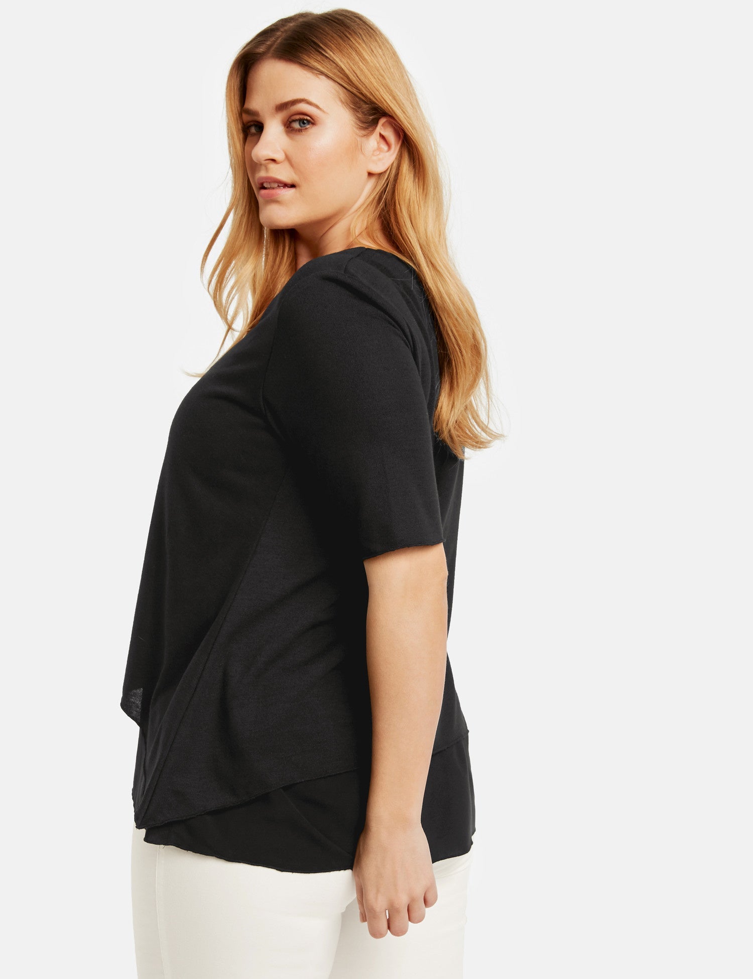 Black T-Shirt Short-Sleeve Roundneck Samoon