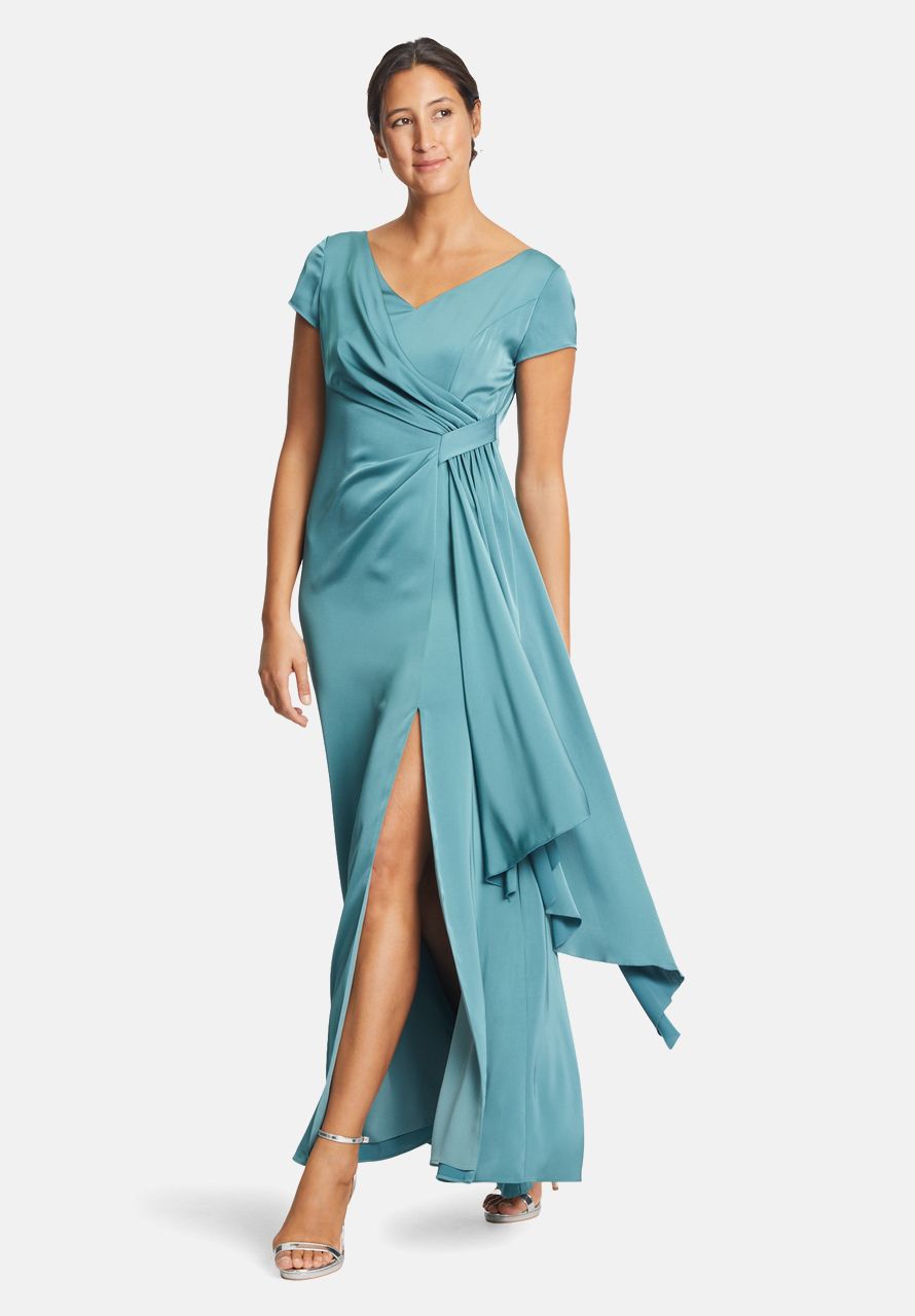 Turquoise Blue Wrap Evening Dress With Knee-High Slit_4801-4262_8565_01