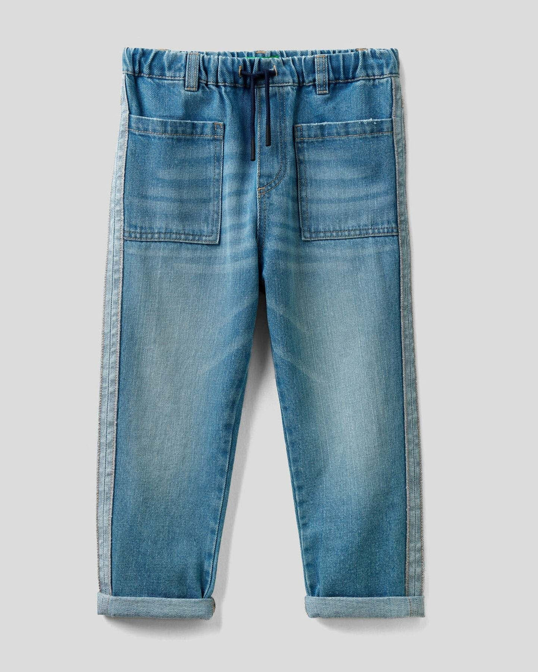 Light Blue Baggy Fit Jeans With Side Bands Benetton