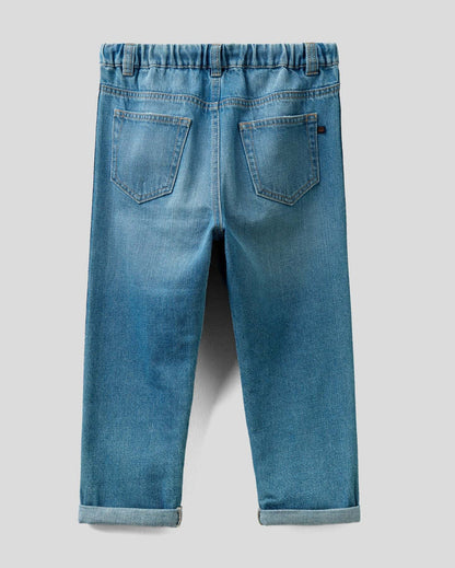 Light Blue Baggy Fit Jeans With Side Bands Benetton