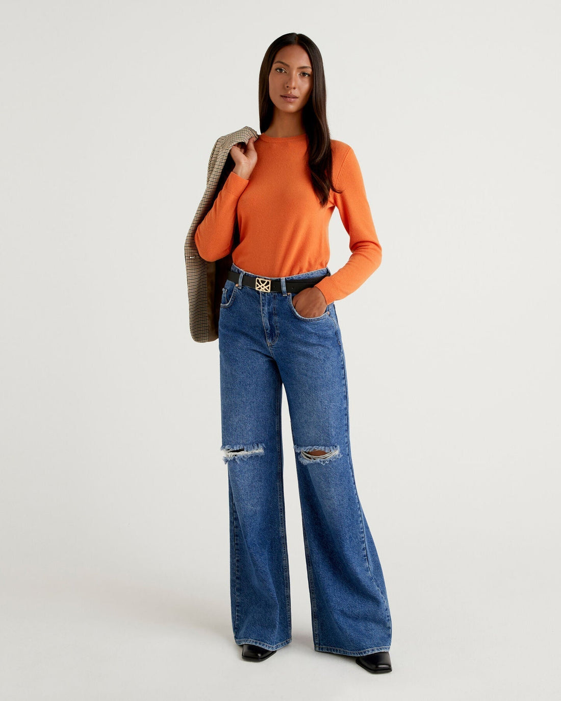 Blue Loose Fit Jeans With Tears Benetton